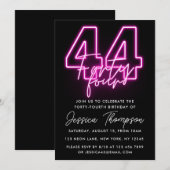 Neon Pink 44th Birthday Invitation Kaart (Voorkant / Achterkant)