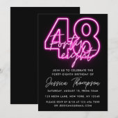 Neon Pink 48th Birthday Invitation Kaart (Voorkant / Achterkant)