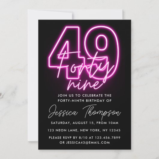 Neon Pink 49e anniversaire Invitation (Devant)