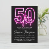 Neon Pink 50e verjaardag Uitnodiging (Staand voorkant)