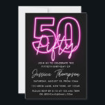 Neon Pink 50th Birthday Invitation<br><div class="desc">Le design présente des graphismes rose néon sur le côté avant. Parfait pour les filles.</div>