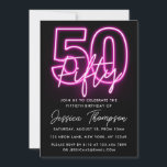 Neon Pink 50th Birthday Invitation<br><div class="desc">Le design présente des graphismes rose néon sur le côté avant. Parfait pour les filles.</div>