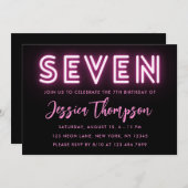 Neon Pink 7e anniversaire Invitation (Devant / Derrière)
