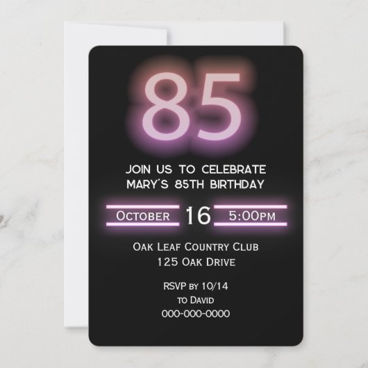 Neon Pink 85e anniversaire de fête Invitation (Devant)