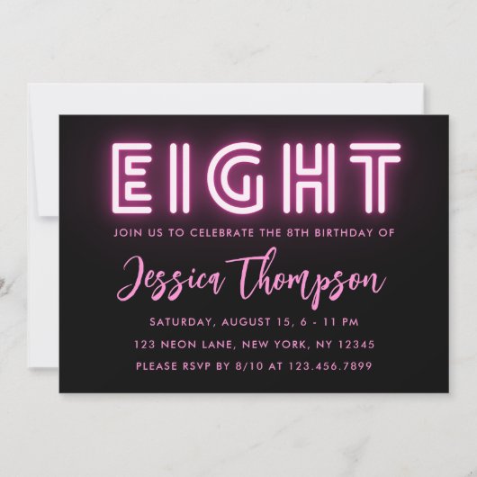 Neon Pink 8e anniversaire Invitation (Devant)