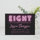 Neon Pink 8e anniversaire Invitation (Debout devant)