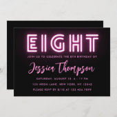 Neon Pink 8e anniversaire Invitation (Devant / Derrière)