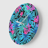 Neon Pink and Blue Tropical Plant Pattern Grote Klok (Hoek)