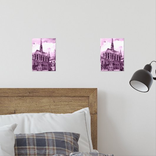 Neon pink and cobalt bridge arcs over a luminous c muurkunst sets (Slaapkamer)