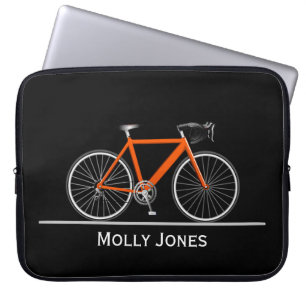 Neon Pink Bike met naam op zwart Laptop Sleeve