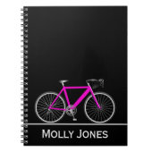 Neon Pink Bike met naam op zwart Notitieboek (Voorkant)