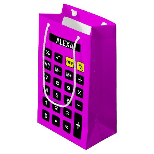 Neon Pink Birthday Calculator Klein Cadeauzakje (Voorkant Gekanteld)