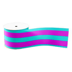 Neon Pink Blauwgroen Moderne Stripes Patroon Grosgrain Lint