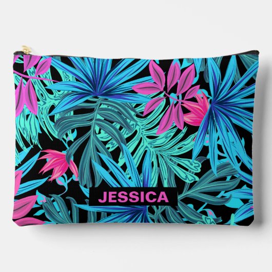 Neon Pink Blue Tropical Plant Pattern Personalised Etui (Voorkant)