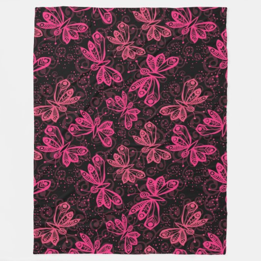 Neon Pink Buttflies Fleece Deken (Voorkant)