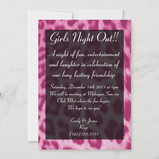 Neon Pink Cheetah Imprimer Invitation De Nuit Pour (Devant)