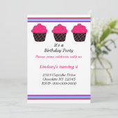 Neon Pink Cupcakes Invitation de fête d'anniversai (Debout devant)