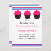 Neon Pink Cupcakes Invitation de fête d'anniversai (Devant / Derrière)