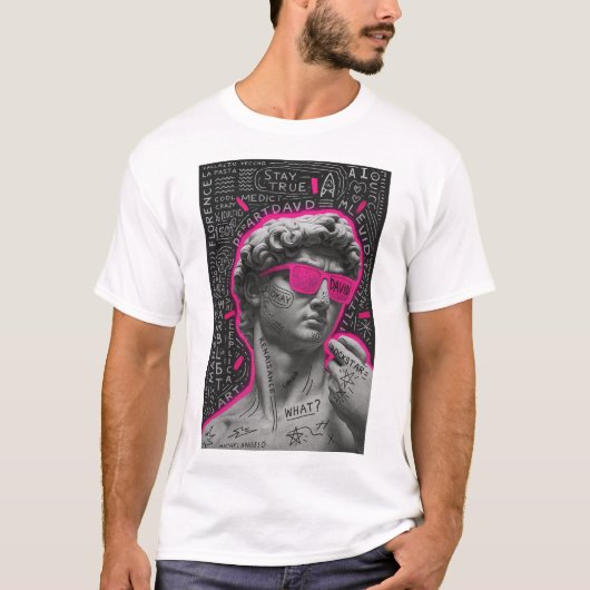 Neon Pink David Statuesque Graphic T-Shirt (Devant)
