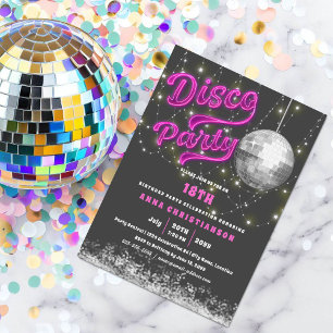 Neon Pink Disco Birthday Party Kaart
