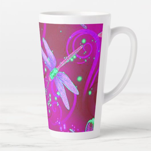 Neon Pink Dragonflies Latte Latte Mok (Rechts)