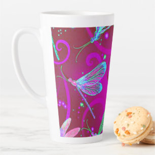 Neon Pink Dragonflies Latte Mok