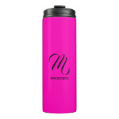 Neon Pink Elegant Custom Monogram met naam Thermosbeker (Voorkant)