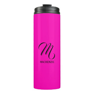 Neon Pink Elegant Custom Monogram met naam Thermosbeker