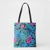 Neon Pink en Blue Tropical Plant Pattern Draagtas (Voorkant)