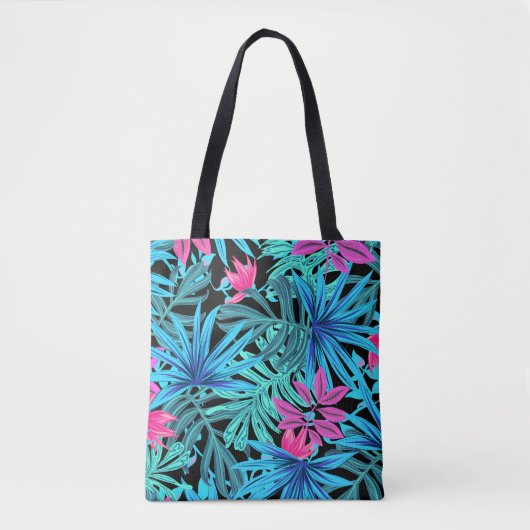 Neon Pink en Blue Tropical Plant Pattern Draagtas (Voorkant)