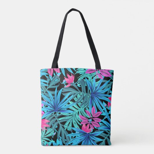 Neon Pink en Blue Tropical Plant Pattern Draagtas (Achterkant)
