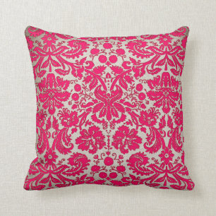 Neon Pink en Gold Damask Kussen