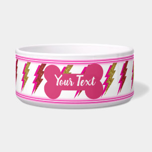 Neon Pink en Gold Lightning Bold Glitter Pet Bowl Voerbakje