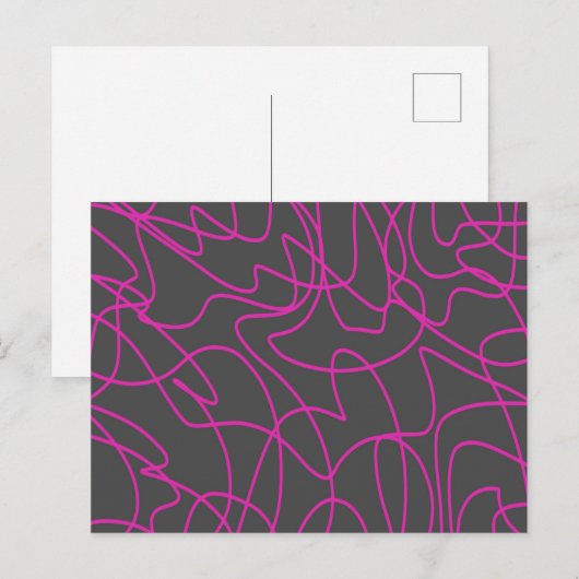 Neon Pink en Grey Line Art Briefkaart (Voorkant / Achterkant)