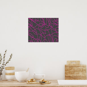 Neon Pink en Grey Line Art Poster