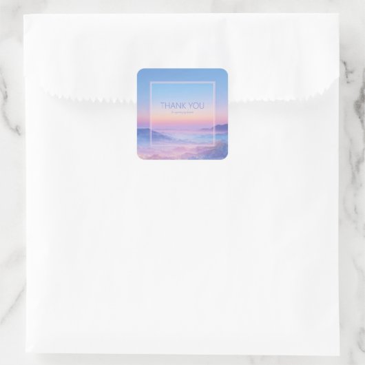 Neon Pink Ethereal Mountain Vista Synthwave Frame Vierkante Sticker (Tas)