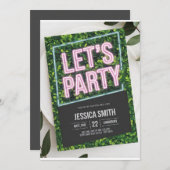 Neon Pink "Faisons la fête" Boxwood Invitation d'a (Devant / Derrière)