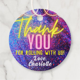 Neon Pink Girl's Roller Skating Party Dank u Bedankjes Labels