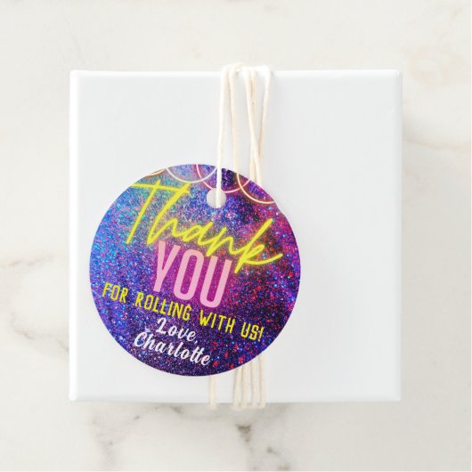 Neon Pink Girl's Roller Skating Party Dank u Bedankjes Labels (In situ)