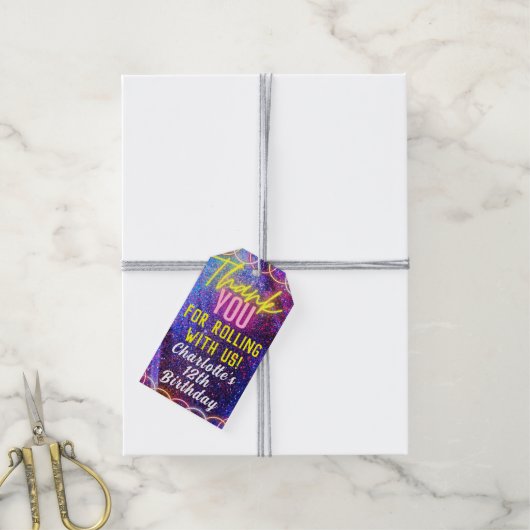 Neon Pink Girl's Roller Skating Party Dank u Cadeaulabel (Met Touw)