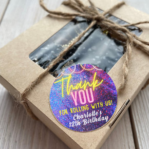 Neon Pink Girl's Roller Skating Party Dank u Ronde Sticker