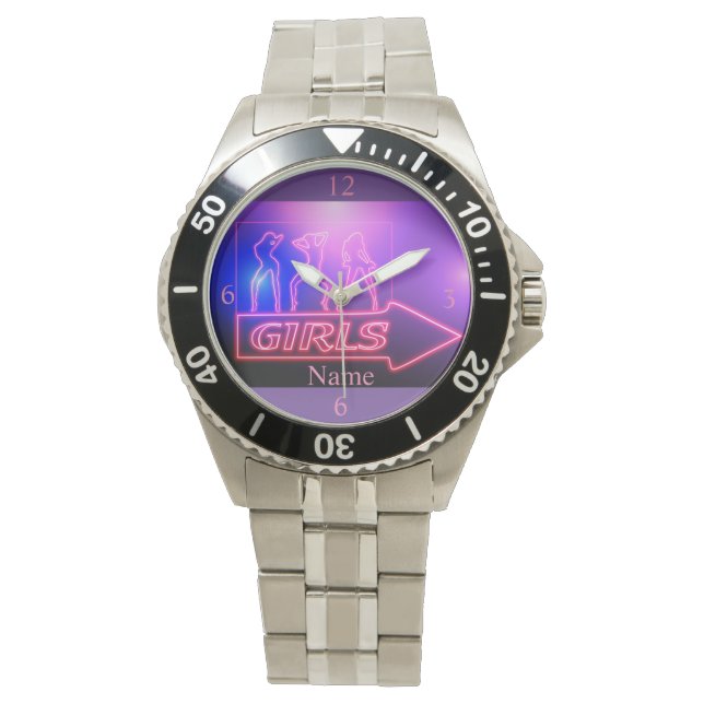 Neon Pink Girls Sign Thunder_Cove Horloge (Voorkant)