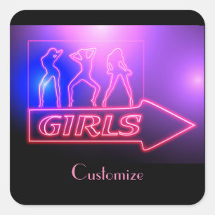 Neon Pink Girls Sign Thunder_Cove Vierkante Sticker