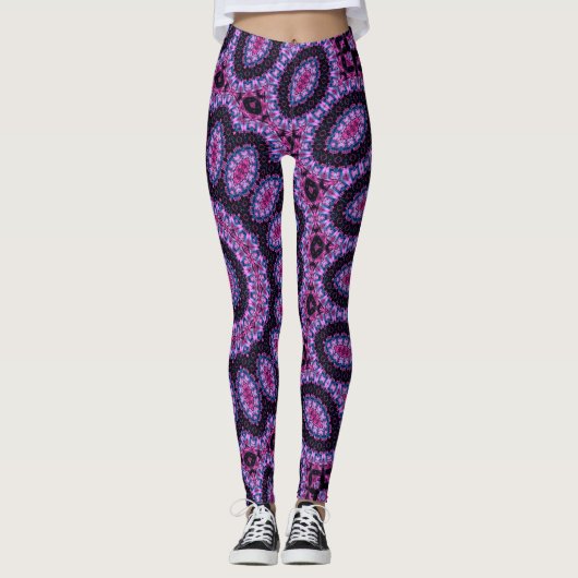 Neon Pink Glow Blacklight Rave Mandala Leggings (Voorkant)