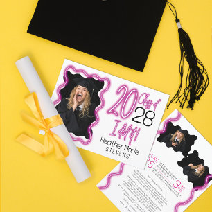 Neon Pink Glow Class of 2025 Foto Afstuderen Kaart