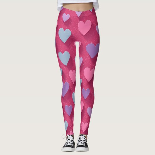 Neon Pink Heart Pattern Leggings (Voorkant)