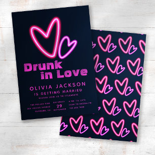 Neon Pink Hearts Drink in Love Vrijgezellenfeest Kaart