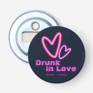 Neon Pink Hearts Drink in Love Wedding Button Flesopener