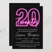 Neon Pink Invitation 20e anniversaire (Devant / Derrière)
