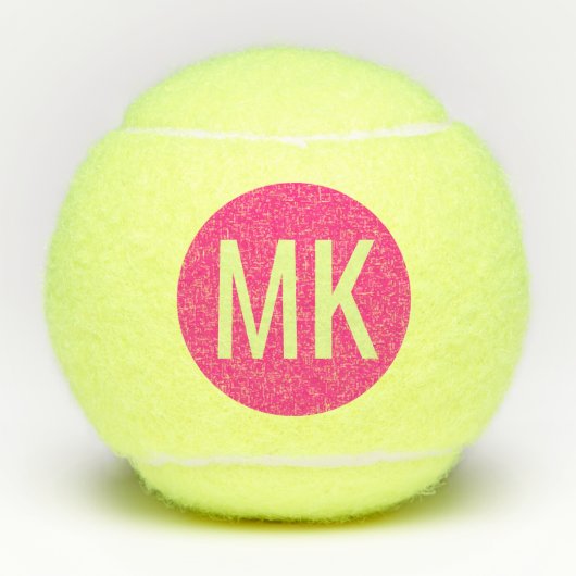 Neon Pink Moderne Aangepaste Initialen Tennisballen (Voorkant)
